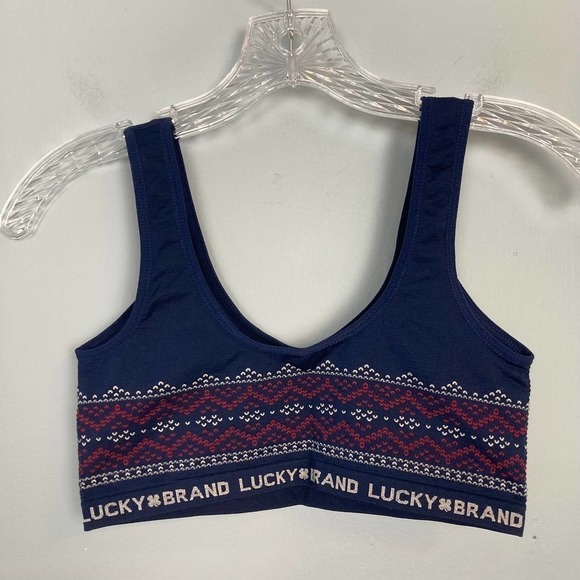 Lucky Brand Seamless Comfort Bra Size M Lightly Padded Sports Bra Navy Red White - Picture 7 of 10